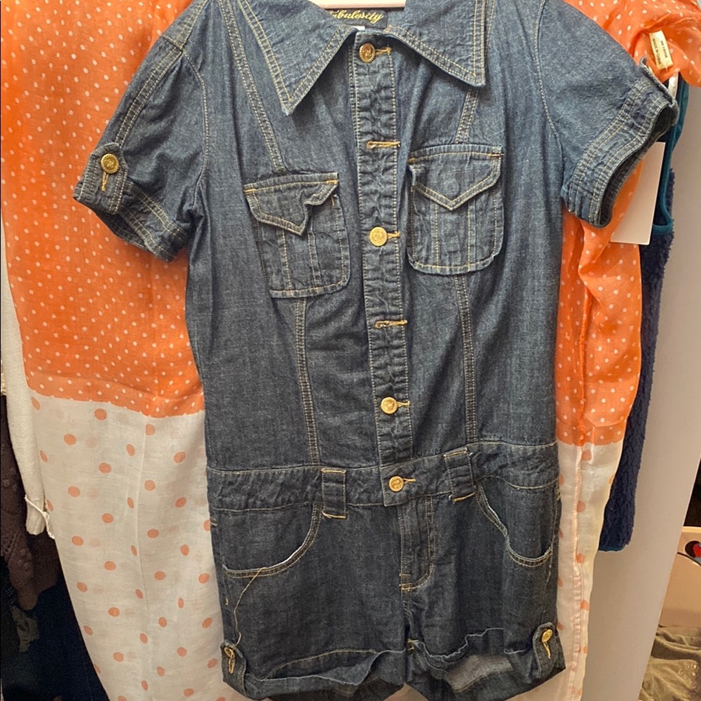 y2k Denim Romper with Button Accents